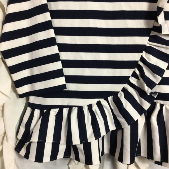 NWT J. Crew Asymmetrical Striped Peplum Ruffle Top Small Navy White - Picture 4 of 6
